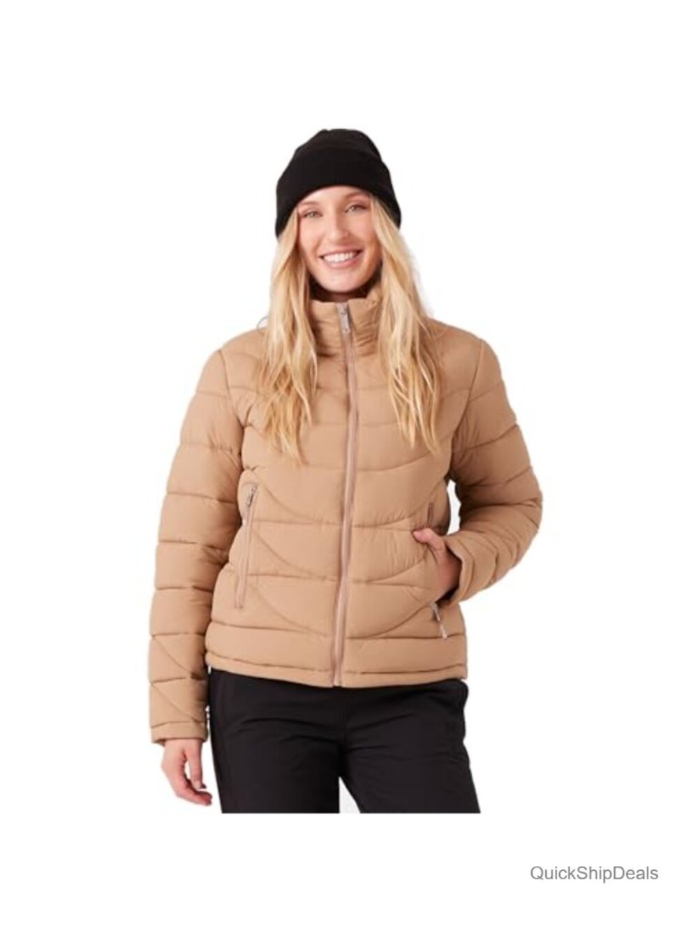 Packable Puffer Jacket with Concealed Hood, PFAS-Free Zip Pockets